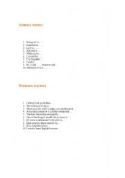 English worksheet: Sentence starters