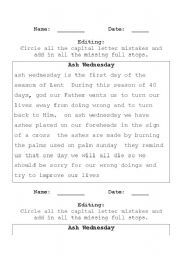 English worksheet: Ash Wednesday Editing