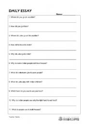 English Worksheet: daily essay