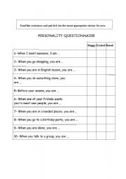 English worksheet: Personality Questionnaire