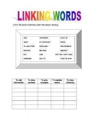 English Worksheet: LINKING WORDS