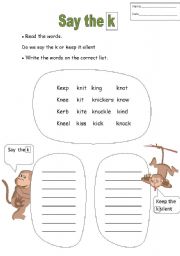 silent k esl worksheet by gstephens