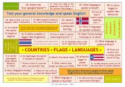 QUESTION GAME ON COUNTRIES, FLAGS AND LANGUAGES for elementary and pre-intermediate level  can be used with adults, too  FULLY EDITABLE  ANSWER KEY INCLUDED!!