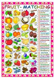 FRUIT - MATCHING WORDS AND PICTURES (B&W VERSION INCLUDED)