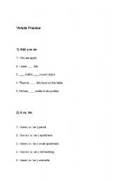 English Worksheet: Article practice worksheets