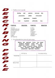 English Worksheet: DESCRIBING PEOPLE