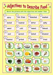 English Worksheet: Adjectives to Describe Food (3/3) - Matching