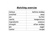 English Worksheet: Matching exercise for cookery related lesson