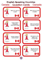 English Speaking Countries - Question cards 4 - Canada