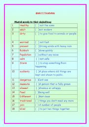 English worksheet: words and their difenitions