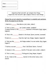 English Worksheet: comparison adjectives