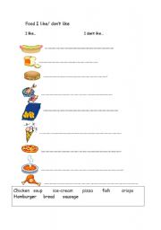 English Worksheet: Food I like/dont like