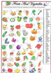 English Worksheet: 55 Cute Fruits and Vegetables 