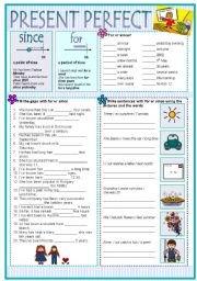 English Worksheet: PRESENT PERFECT with SINCE and FOR