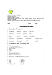 English worksheet: vocabulary 2nd level