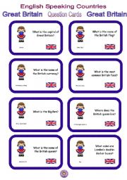 English Speaking Countries - Question cards 5 - Great Britain