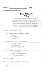 English Worksheet: Band Aid Andy