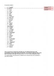 English worksheet: Saying the alphabet with sounds a apple for example