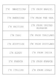 English Worksheet: Memory Game - Countries and Nationalities
