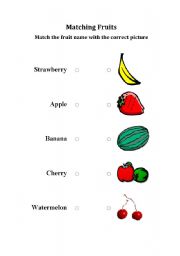 English worksheet: Matching Fruits