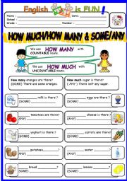 English Worksheet: How Much/ How Many and Some/Any