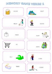 English worksheet: Memory game verbs 1