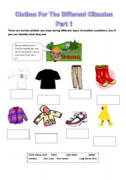 English Worksheet: Clothes For The Different Climates Part 1