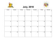 English Worksheet: Mountly calendar 2010