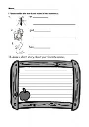 English worksheet: Make a story about your favorite animal