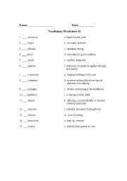 English worksheet: Vocab wkst #3