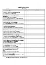 Editing Form for Writing - ESL worksheet by lberken