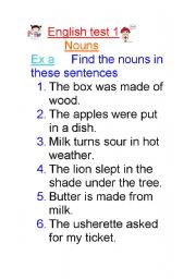 English worksheet: English test about nouns