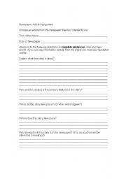 English Worksheet: Newspaper Article assignment