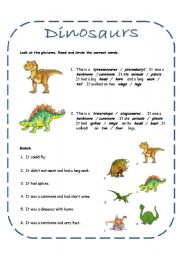 Dinosaurs activities including a song (4 pages + answer key)