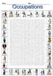 English Worksheet: Occupations Wordsearch