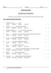 English worksheet: Grammar Revision Worksheet (Modals and Reported Speech) (Answers Provided)