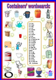 English Worksheet: containers wordsearch