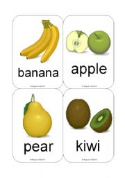 English Worksheet: Fruit / Vegetable Flashcards (Common Fruit et al.) (12 Cards)