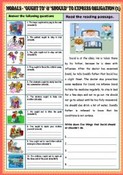English Worksheet: Modal - ought to and should to express obligation (Part 1) + KEY