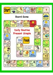 PRESENT SIMPLE + DAILY ROUTINE (PART 4) 2 GAMES - BOARD GAME + key  AND BATTLESHIP - fully editable.