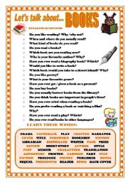 English Worksheet: LETS TALK ABOUT BOOKS (SPEAKING SERIES 6)