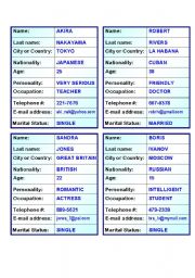 20 Verb TO BE personal information  cards for Oral Exam (5 pages)