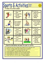 English Worksheet: SPORTS & ACTIVITIES (ex.scuba diving, soccer, mountain climbing etc.)B&W+KEY included