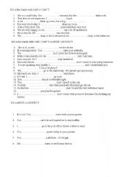 English Worksheet: can cant must mustnt
