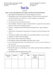 English worksheet: test for english for food tech