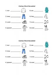 English worksheet: Clothes Word Scramble!