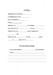 English worksheet: holidays fill in the blank