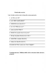 English worksheet: word order