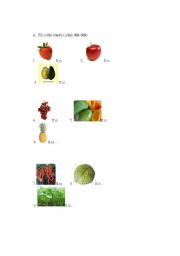 English worksheet: exercises about fruits and vegetables