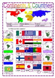 English Worksheet: Continents & Countries